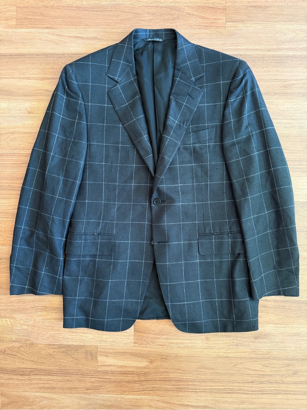 Canali Silk-Linen Blend GrayPlaid Blazer 46 2-Button Single-Breasted Notch Lapel